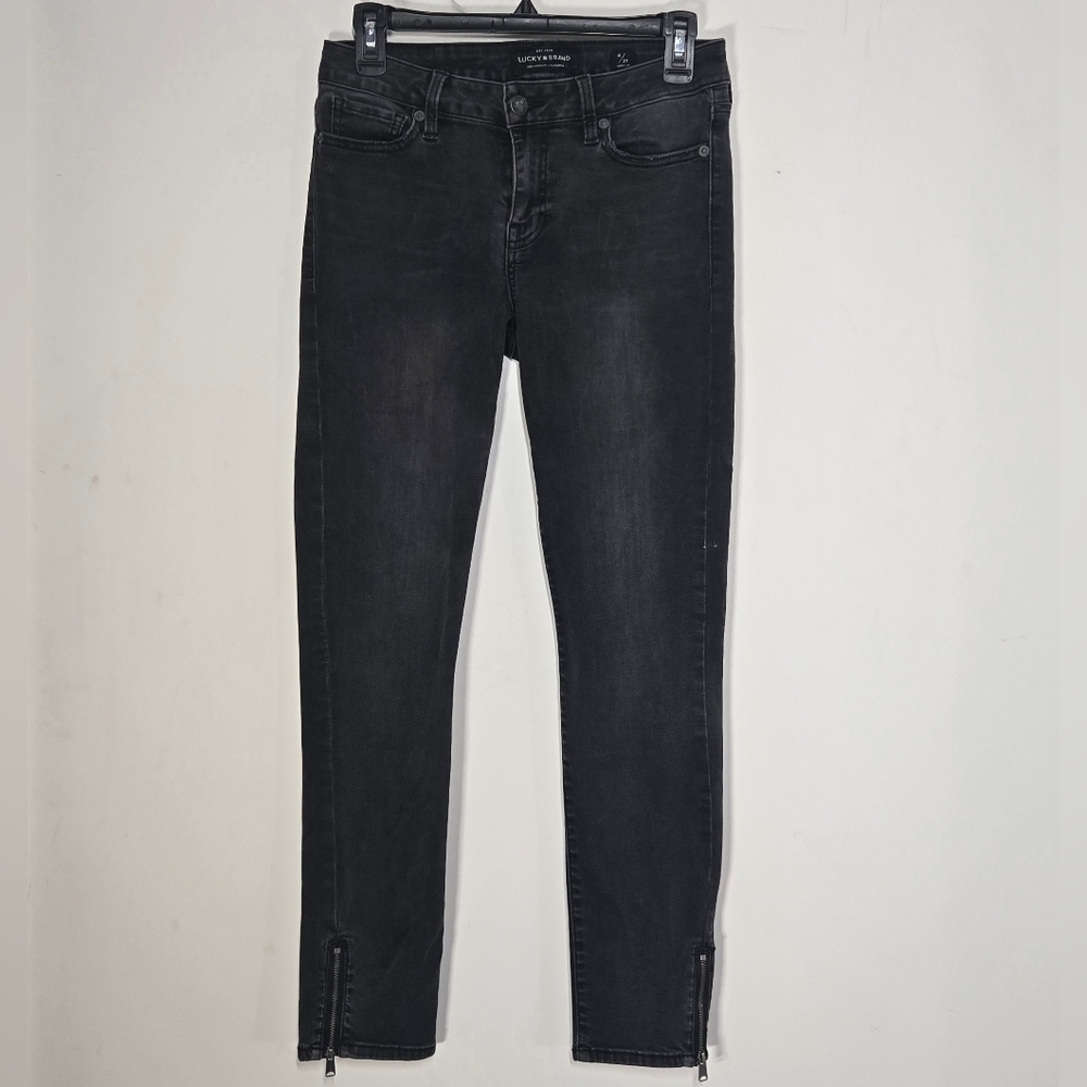 Lucky Brand Dark Gray Faded Black Lolita Skinny Jeans with Ankle Zippers